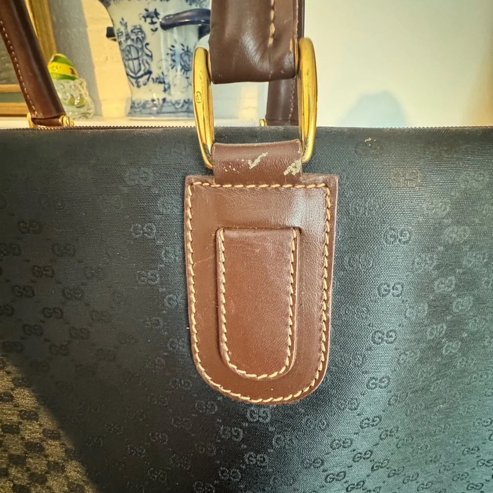 Gucci Black and Brown Vintage Travel Bag with micro GG logo pattern